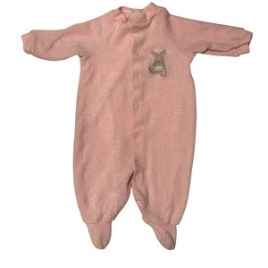 Vintage Carters Pink Fleece Footed Sleeper Bunny Embroidered Cozy Y2K 0-3 Months